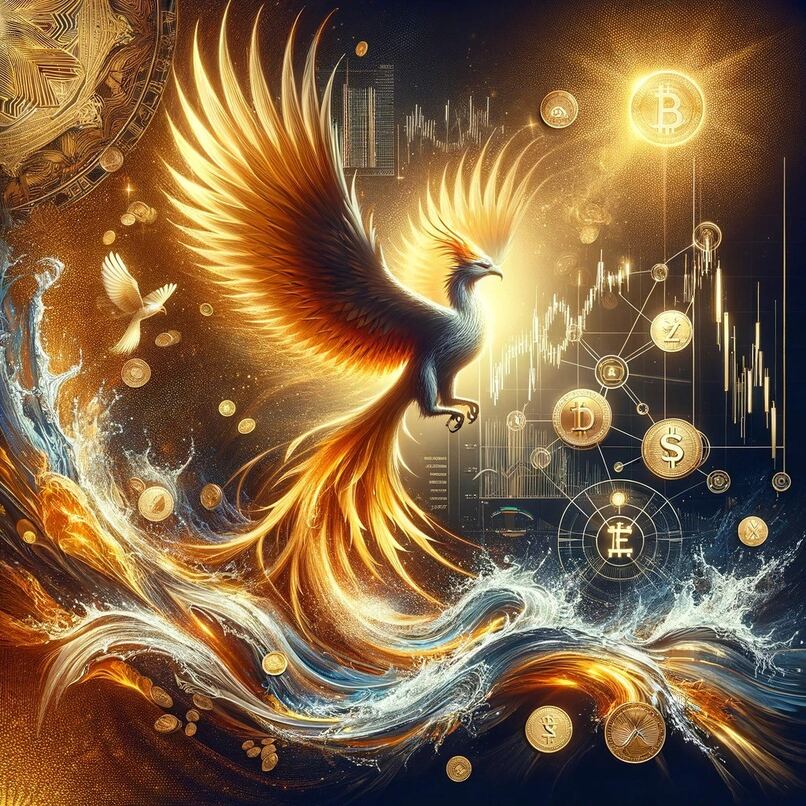 A golden phoenix in flight